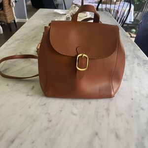 Minimalist Brown Leather Backpack with Brass Buckle